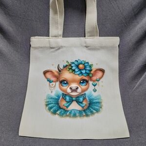 Cute Blue Floral Deer Tote Bag